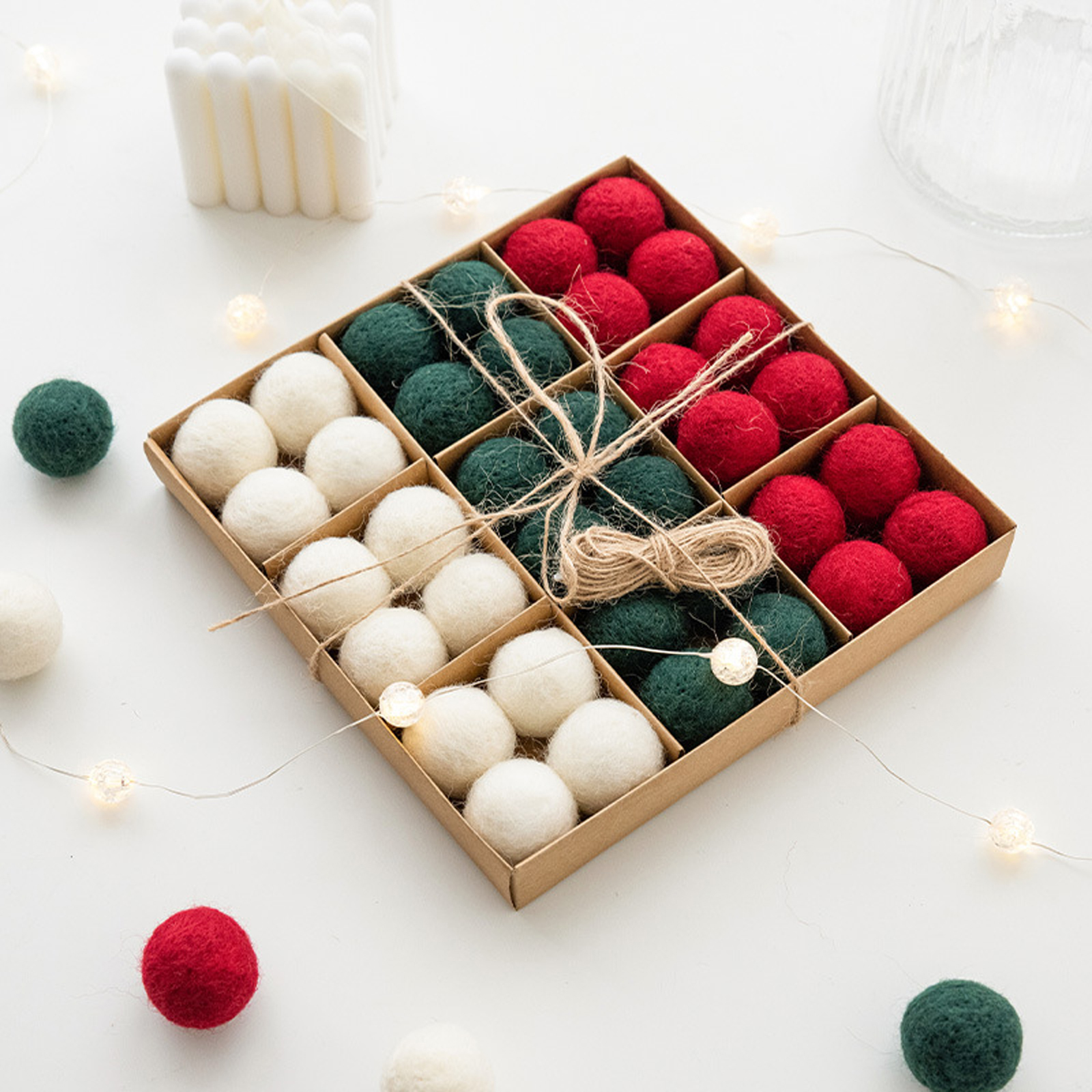 Ins Wool Felt Balls for Home Decor New Year Gift Party Supplies with Boxed 36pcs DIY 36pc/box Christmas Tree Decorations